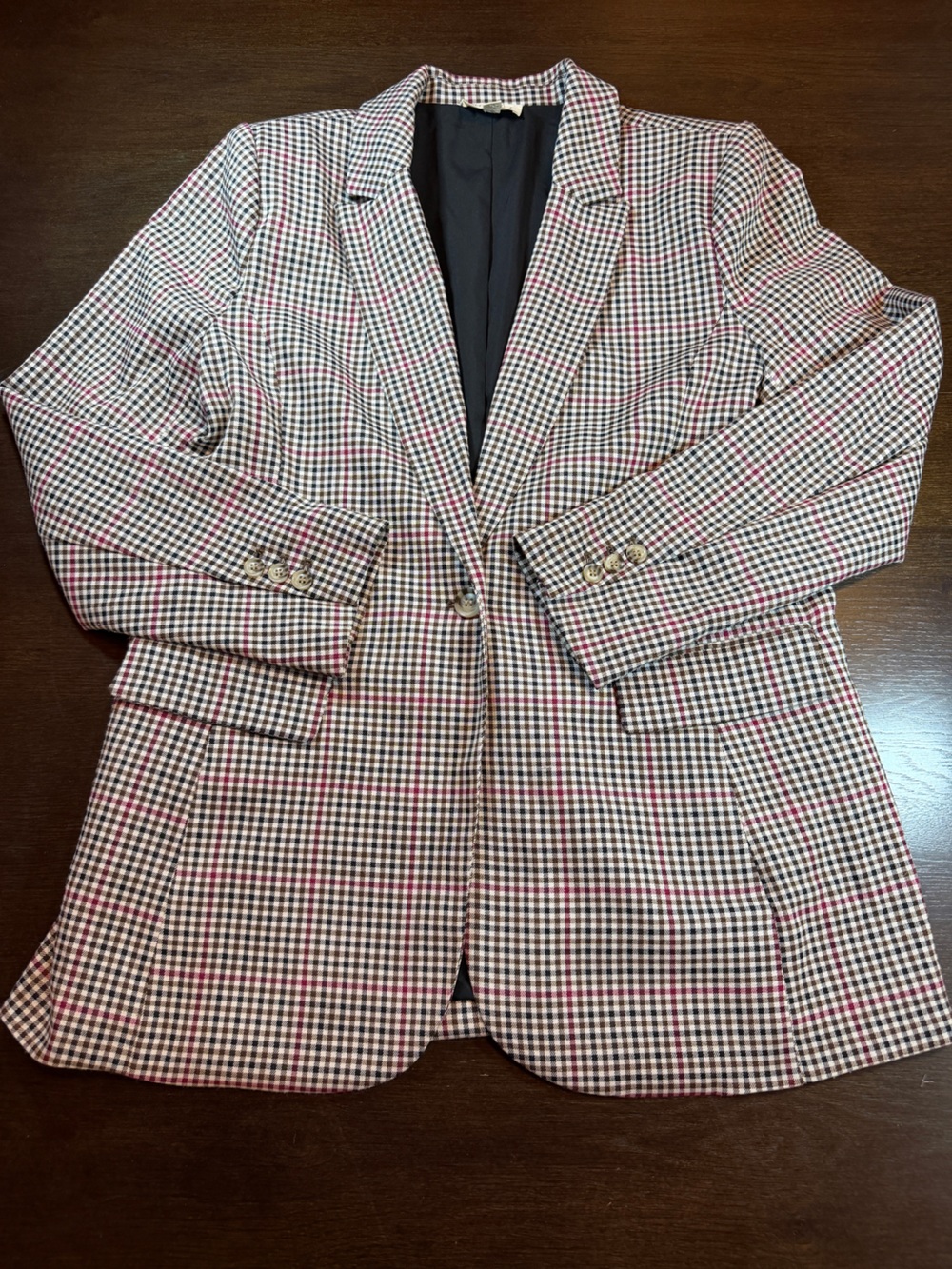 Checked Blazer Jacket in Black, White & Pink